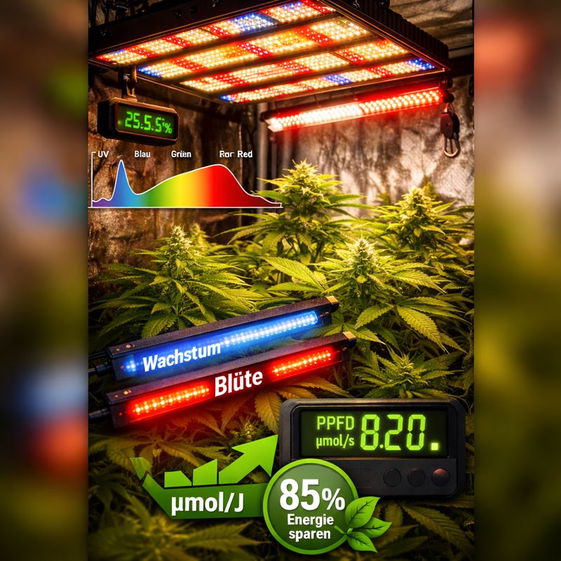 Hanfpflanze indoor unter LED Growlampe